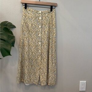 Gap Floral Yellow Button-Down Midi Skirt